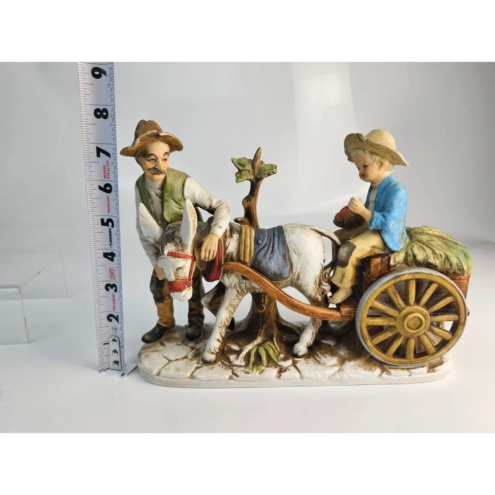Vintage Set of 2 Donkey Cart Figurines Man Boy Far Donkey Scene‎ Rustic See Desc